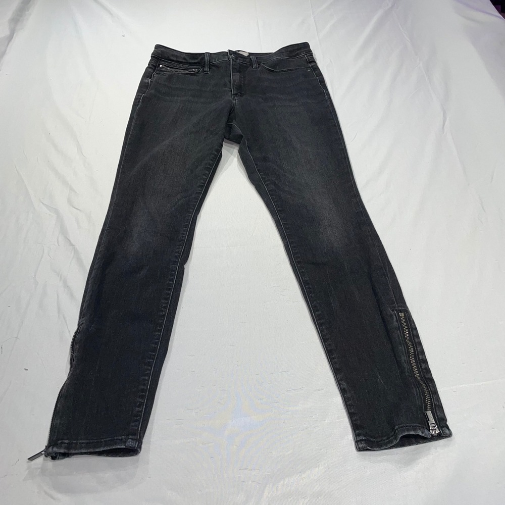 Athleta Sculpttek Skinny Jeans Womens 8 Black Faded Ankle Zip Denim Pants‎ 54023